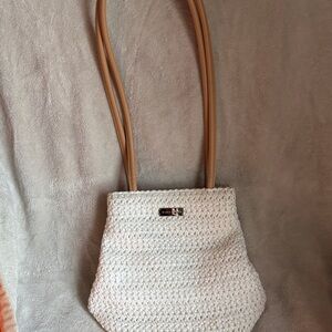 Nine West Cream Woven Shoulder Bag with Tan Straps